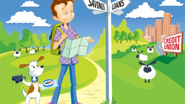 Credit-Union cartoon of boy navigating financial decisions